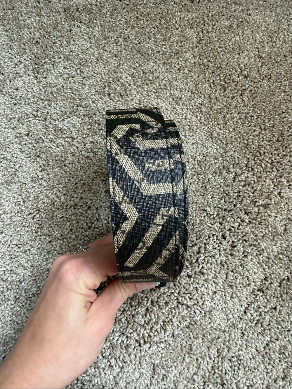 Gucci Black and Beige Monogram GG Leather Belt with Silver Interlocking Buckle
